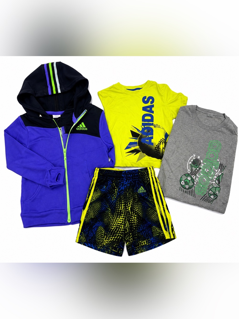 Adidas Boys Size 4/5 Bundle Hoodie Shirt Shorts Neon Athletic Set